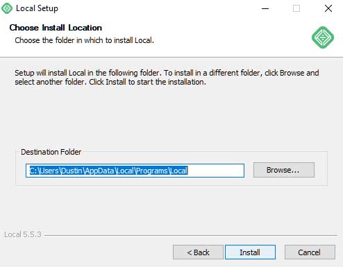 choose install path for local