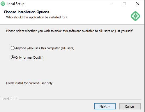 choose whether to install local for single user or all users