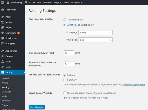 how to set a static homepage wordpress